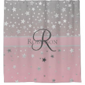 Rideaux De Douche Monogramme Nom Rose Gris Argent Étoiles Tendance (Devant)