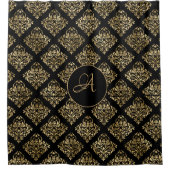 Rideaux De Douche Monogramme Or Doré Sur Fond Noir (Devant)