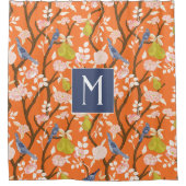 Rideaux De Douche Monogramme orangé et bleu de la Chinoiserie Oiseau (Devant)