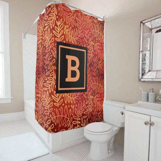 Rideaux De Douche Monogramme orange or ombre feuille motif moderne (En situation)