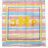 Rideaux De Douche Monogramme Pastel Rose Bleu Jaune Bleu Rayures (Devant)