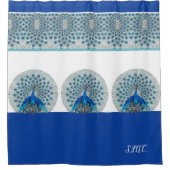 Rideaux De Douche Monogramme Peacock Turquoise bleu et blanc Monogra (Devant)
