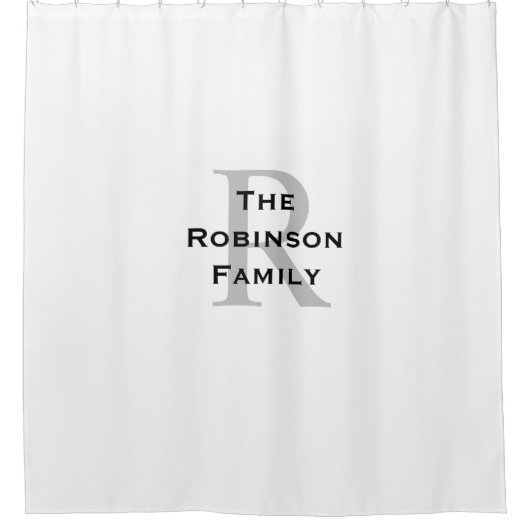 Rideaux De Douche Monogramme personnalisé blanc et noir  (Devant)