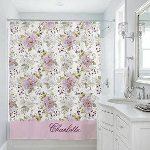 Rideaux De Douche Monogramme personnalisé de fleur sauvage botanique