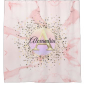 Rideaux De Douche Monogramme personnalisé en marbre rose (Devant)