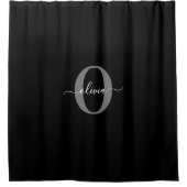 Rideaux De Douche Monogramme personnalisé Nom de script noir blanc g (Devant)