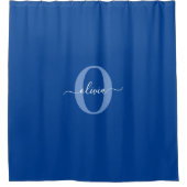 Rideaux De Douche Monogramme personnalisé Nom du script Bleu Blanc (Devant)