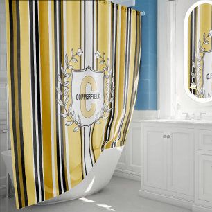 Rideaux De Douche Monogramme personnalisé rayures jaunes noires