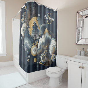 Rideaux De Douche Monogramme personnalisé Stylish Navy Blue Gold Aga