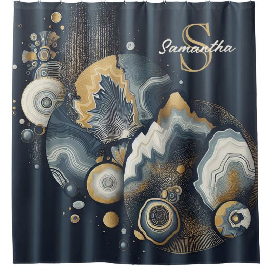 Rideaux De Douche Monogramme personnalisé Stylish Navy Blue Gold Aga (Devant)