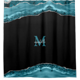 Rideaux De Douche Monogramme personnalisé Turquoise et argenté