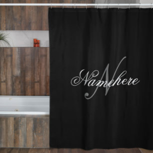 Rideaux De Douche Monogramme personnalisé unique en noir et blanc