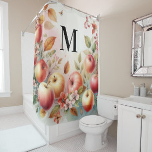 Rideaux De Douche Monogramme Pommes de chute en couleurs pastel aqua