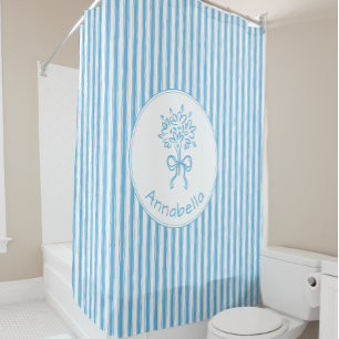 Rideaux De Douche Monogramme Prépa Rayure Bleue Blanche Caprice