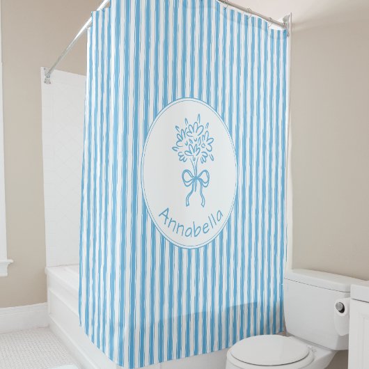 Rideaux De Douche Monogramme Prépa Rayure Bleue Blanche Caprice