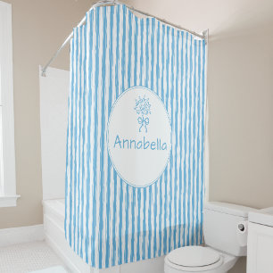 Rideaux De Douche Monogramme Prépa Rayure Bleue Blanche Fantaisiste