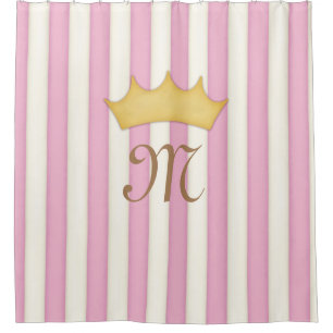 Rideaux De Douche Monogramme Princesse Couronnée de Rayures Victorie