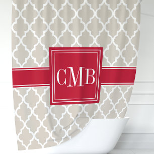 Rideaux De Douche Monogramme Quatrefoil Marocain Beige et Rouge