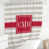 Rideaux De Douche Monogramme Rayures Beige et Rouge