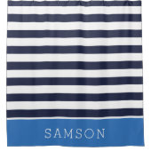Rideaux De Douche Monogramme Rayures Bleues et Nuit (Devant)