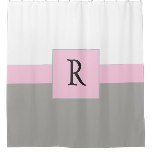 Rideaux De Douche Monogramme rose blanc et gris (Devant)