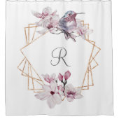Rideaux De Douche Monogramme rose blanc Magnolias Bird Gold Frame (Devant)