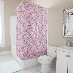 Rideaux De Douche Monogramme Rose Bleu Toile Chinoiserie Floral