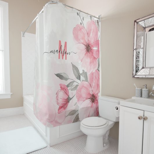 Rideaux De Douche Monogramme rose chic moderne amusant Mariage de sc (En situation)