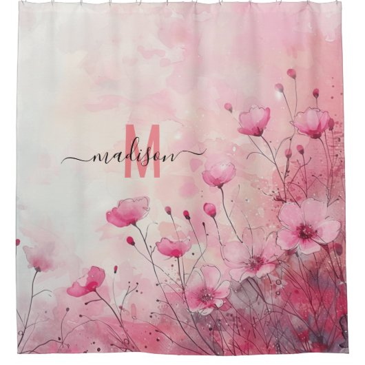 Rideaux De Douche Monogramme rose chic moderne Mariage élégant (Devant)