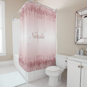 Rideaux De Douche Monogramme Rose d'or et de rose roux