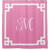 Rideaux De Douche Monogramme rose et blanc Bordure clé grecque (Devant)