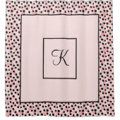 Rideaux De Douche Monogramme rose points noirs pois (Devant)