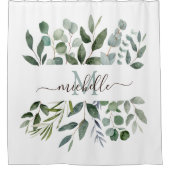 Rideaux De Douche Monogramme Sage Green Eucalyptus Feuilles de verdu (Devant)