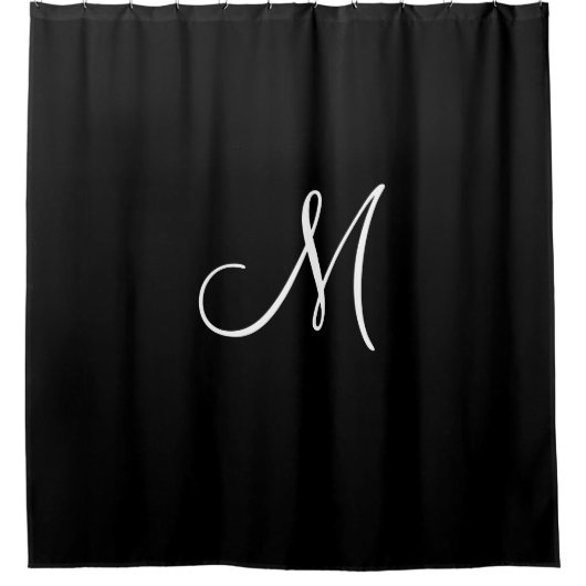Rideaux De Douche Monogramme Script initial noir blanc minimal simpl (Devant)