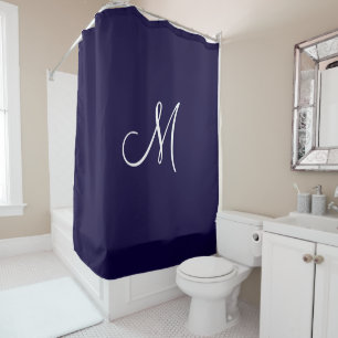 Rideaux De Douche Monogramme Script Marine initiale Bleu Blanc Minim