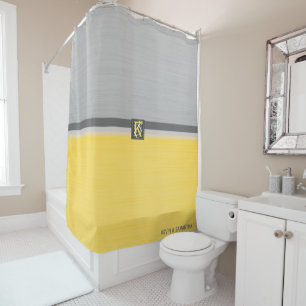 Rideaux De Douche Monogramme simple à deux tons jaune et gris des i