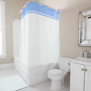 Rideaux De Douche Monogramme simple et joli blanc et bleu rayé
