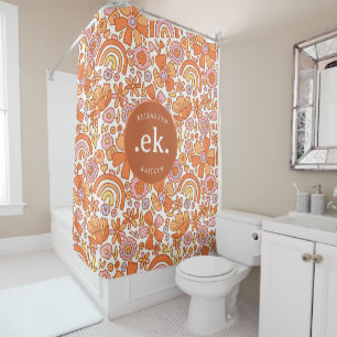Rideaux De Douche Monogramme super Retro Orange Florals