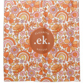 Rideaux De Douche Monogramme super Retro Orange Florals (Devant)