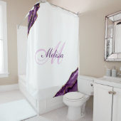 Rideaux De Douche monogramme tendance agate violet et or (En situation)