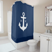 Rideaux De Douche Monogramme tendance Ancre bleu marine (En situation)