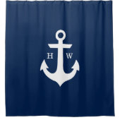 Rideaux De Douche Monogramme tendance Ancre bleu marine (Devant)