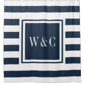 Rideaux De Douche Monogramme tendance bleu marine moderne (Devant)