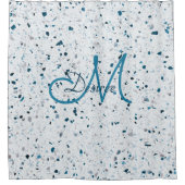 Rideaux De Douche Monogramme Terrazzo Bleu Vert Turquoise Blanc Gris (Devant)
