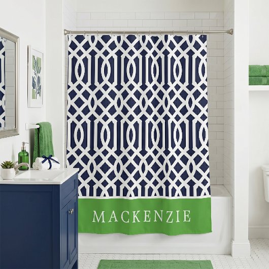 Rideaux De Douche Monogramme Treillis Vert et Nuit