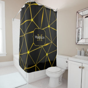 Rideaux De Douche Monogramme triangles noirs géométriques lignes dor