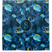 Rideaux De Douche Monogramme Tropical Blue Yellow Fishes Illustratio (Devant)