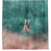 Rideaux De Douche Monogramme Turquoise et doux Pink Ombre Foil (Devant)