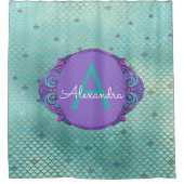 Rideaux De Douche Monogramme turquoise vert et mauve de sirène (Devant)