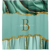 Rideaux De Douche Monogramme Vert Élégant en Agate Nom en écriture d (Devant)